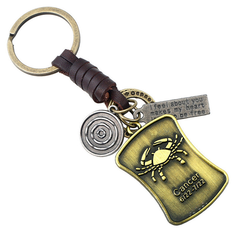 Wholesale of New 12 Constellations Retro Woven Cowhide Keychain